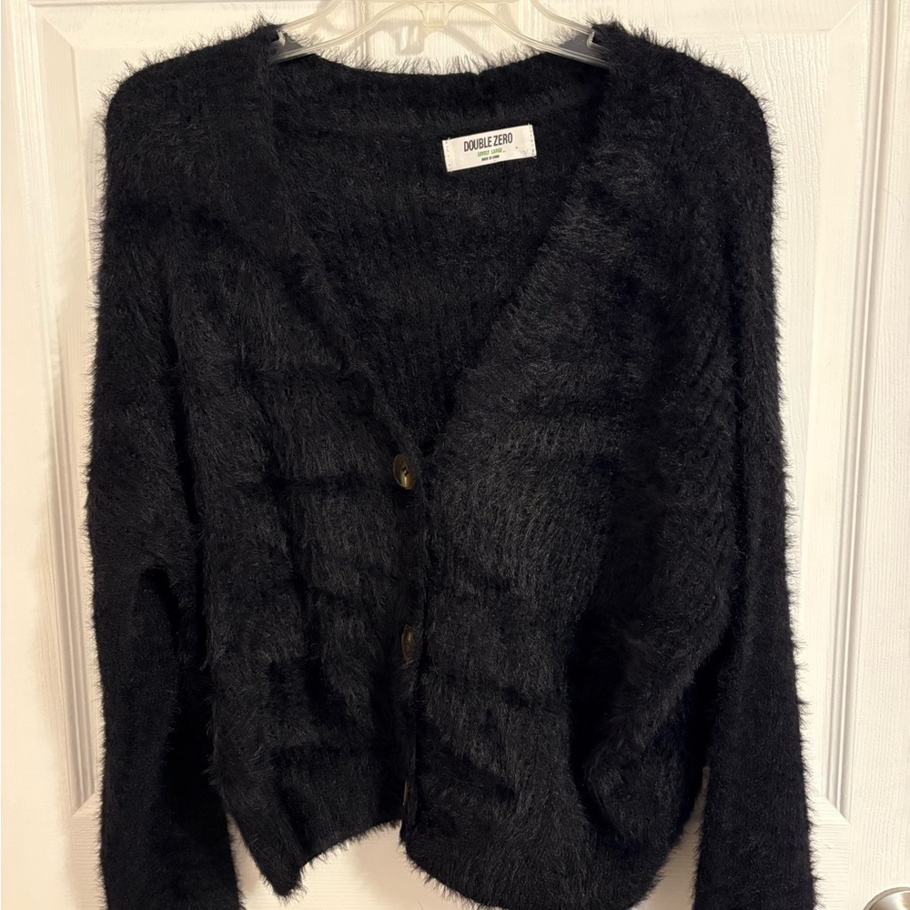 Double Zero Black Fuzzy Cardigan